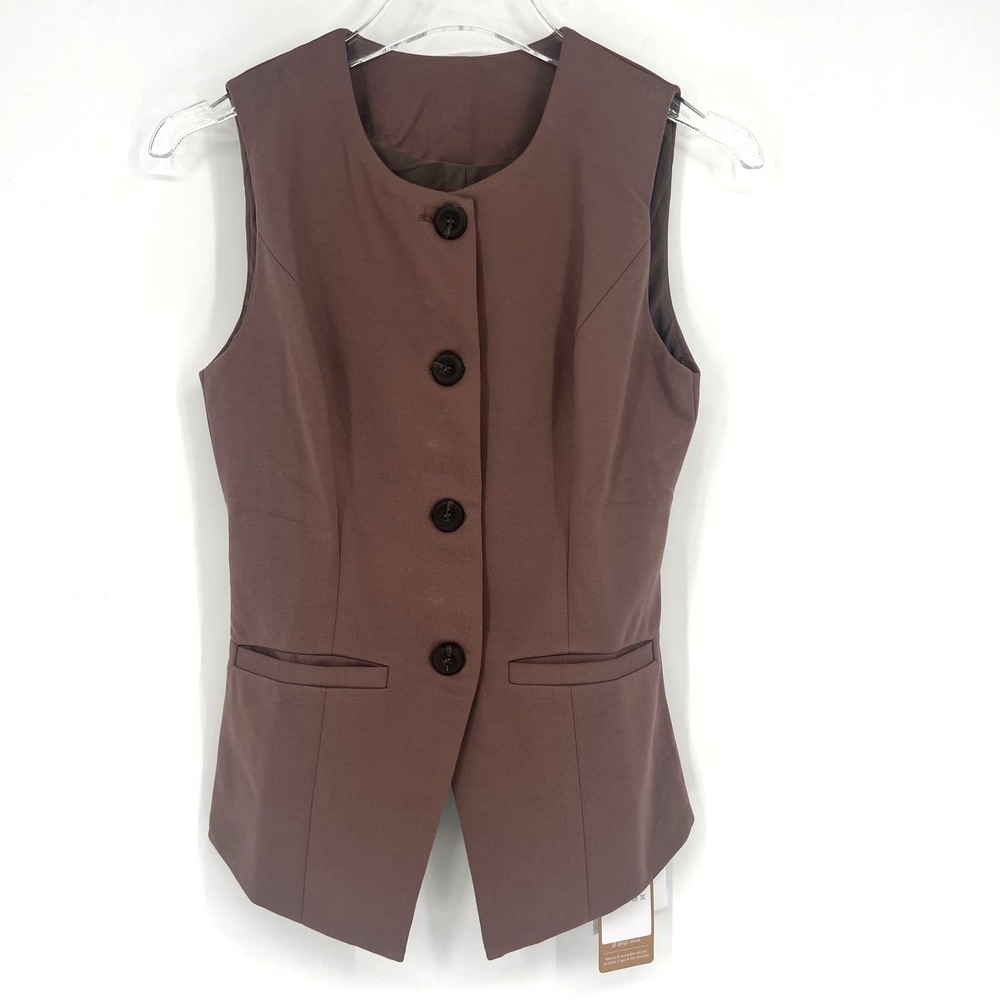 OGL‎ Vest Top Womens XS Brown Career Office Suiting Preppy Academia Ivy League